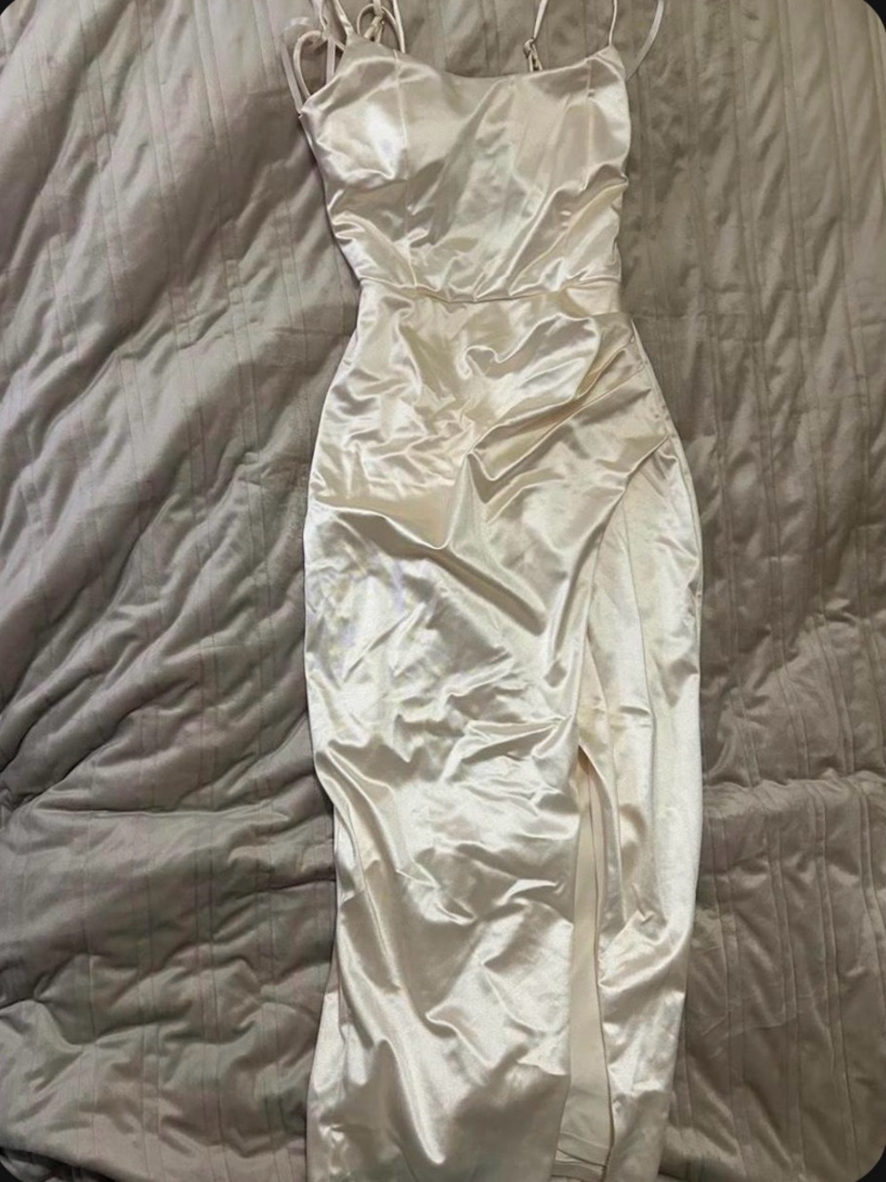 Windsor Ivory Satin Slip Maxi Dress with Side Slit